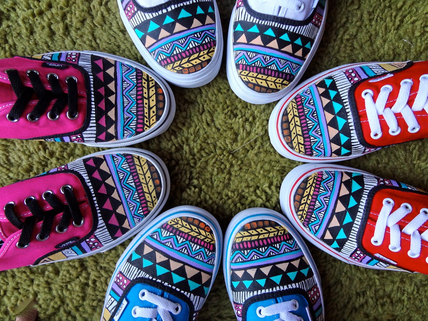 Hand Painted Aztec Vans MADE TO ORDER