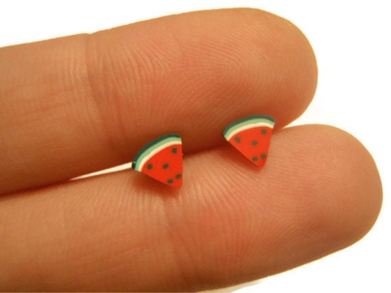 TINY watermelon earrings - Polymer clay studs