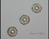 Set of 3 Beautiful 15mm Pearl Center Flat Back Rhinestone Embellishments - Weddings, Hair Accessories, Hair Flowers