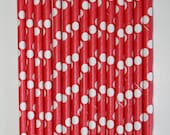 25 Red and White Polka dot  paper straws birthday party event cake pop sticks Bonus diy straw flags