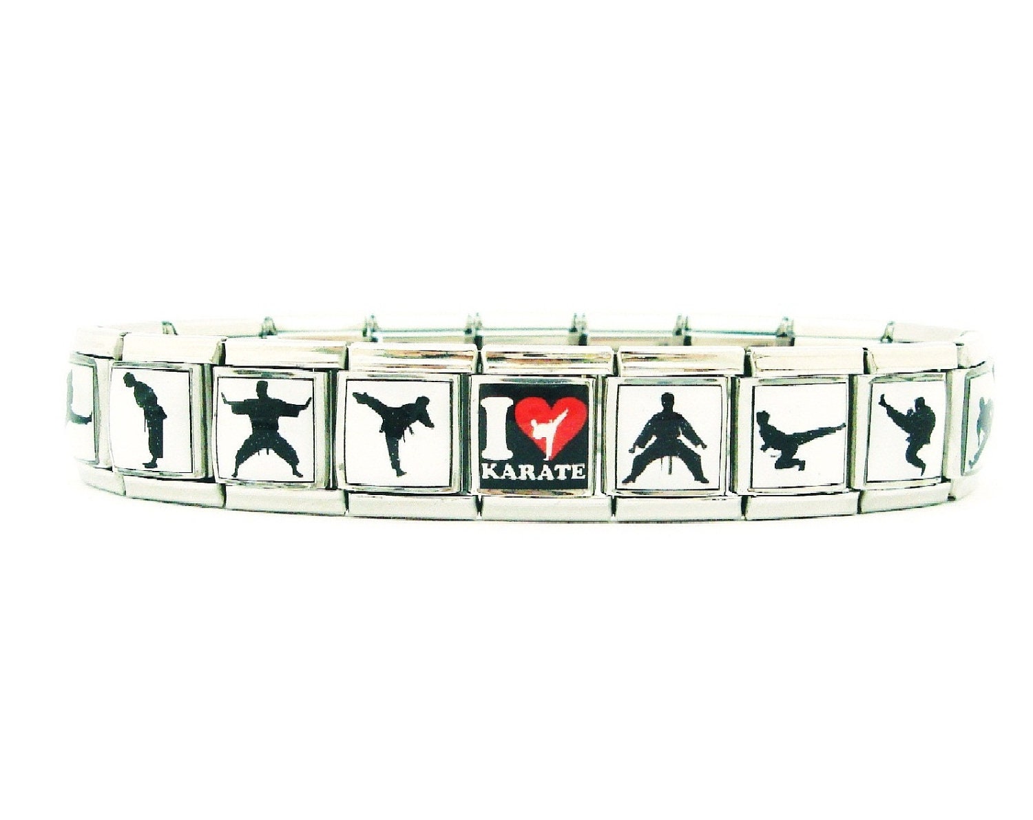 I Love Karate Inspired Complete Italian Charm Link Bracelet