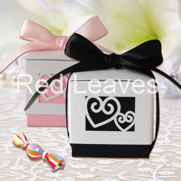 120pcs double heart Wedding Favor box(black and white)
