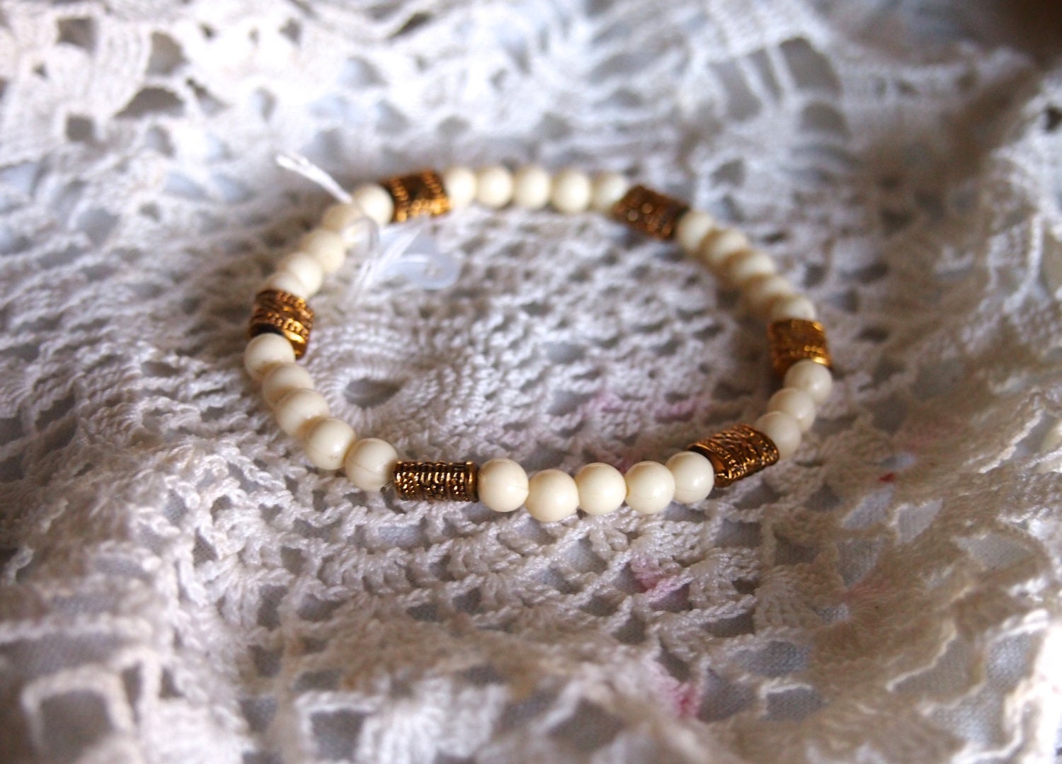 Great White stacking bangle bracelet, white and gold upcycled jewelry