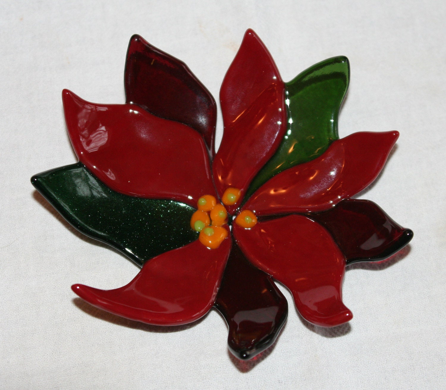 Small Fused Glass Poinsettia dish