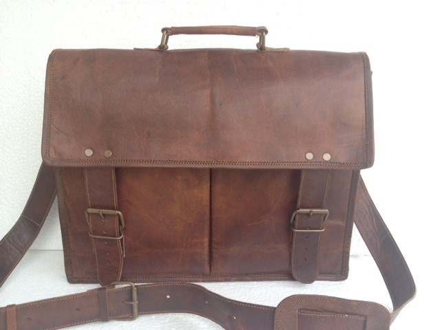 Leather messenger bag Handmade 16 inch Twin Pocket  cross body/ Laptop bag/ MacBook bag/ Retro Satchel/ shoulder bag