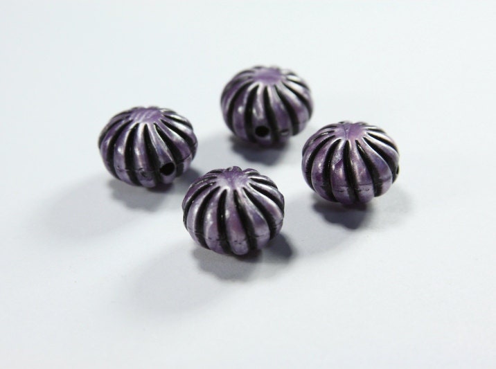 4 Piece Acrylic Peppermint Style Metallic Purple and Black Beads - Beads, Jewelry Supplies - P004 - ParsonsMoon