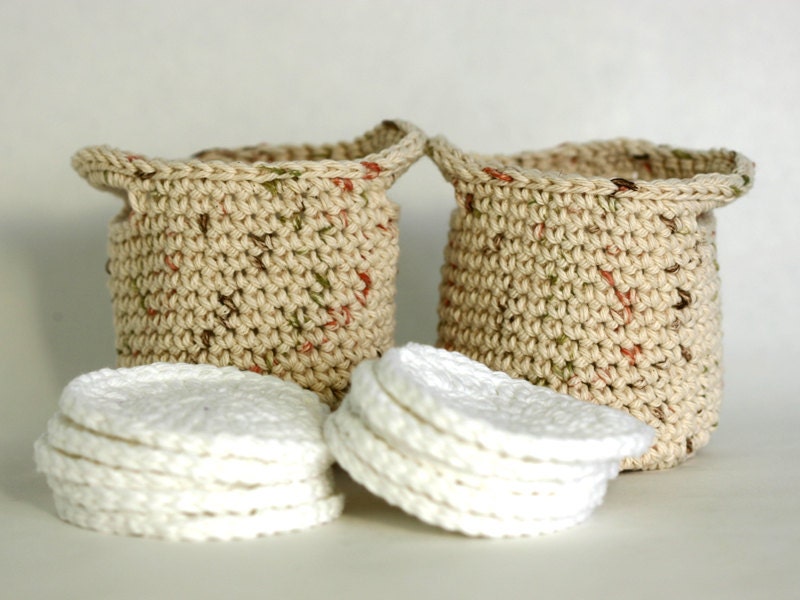 Earth Tone Crochet Basket with Facial Scrubbies Makeup Remover Pads Wash Cloths Face Cloth - GetTangled
