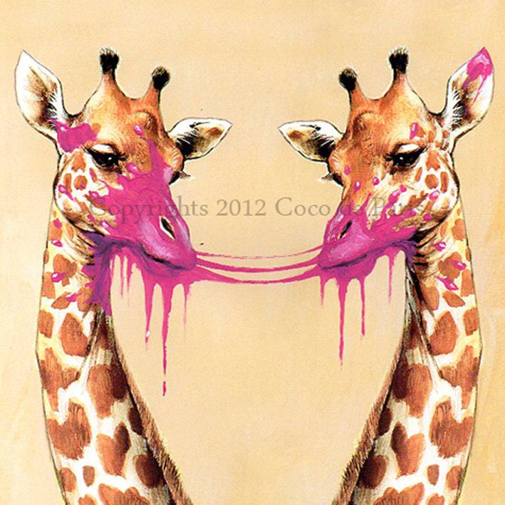 Print Illustration Art Poster Acrylic Painting Kids Decor Drawing Gift : Burst Chewing Gum Double Giraffes