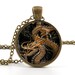 Dragon Pendant - Dragon Necklace - Antique Style Golden Brown Drake Art - Picture Jewelry - Gift Bag Included