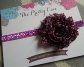Shades of Pink Hearts on a Black Chiffon Flower and a Pink Glitter Elastic Headband -  Newborn, Baby, Toddler, Girl, Women