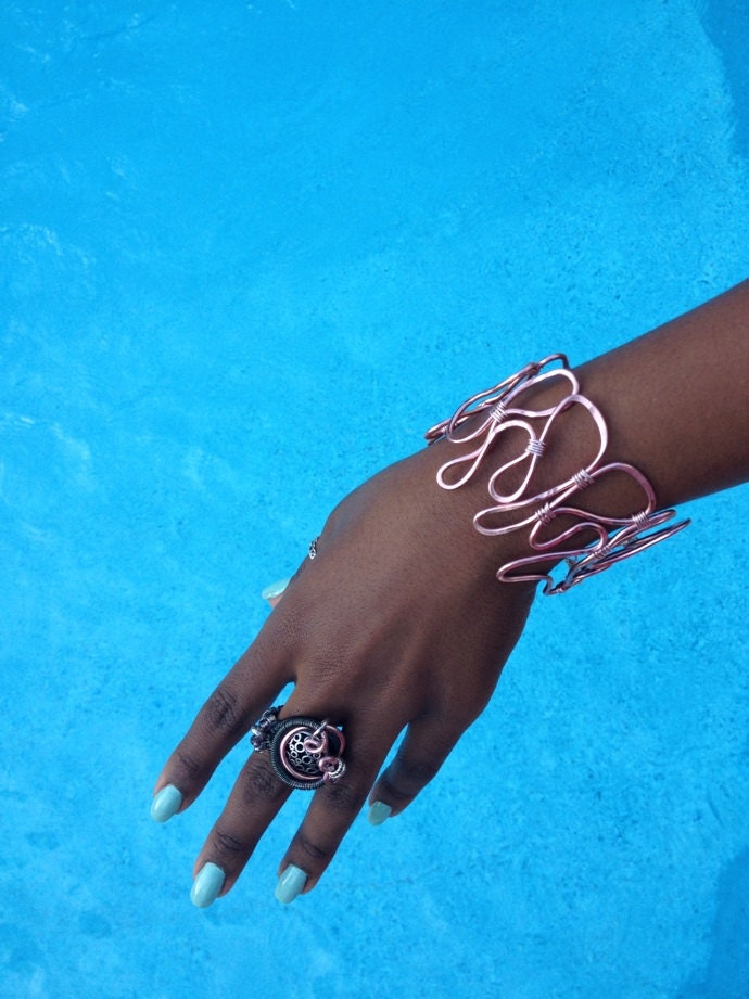 PINK Wirewrapped cuff bracelet