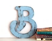 Wooden Letter B (Pictured in Soft Blue) Pine Wood Sign Wall Decor Rustic Americana Country Chic Wedding Photo Prop Nursery Kids Decor