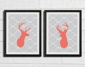 Set of Two Modern Deer Head Silhouette Prints - 8 x 10 Print