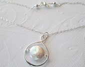 Bride's Necklace/ Wedding Jewelry/ Sterling Silver Infinity/Solitary Freshwater Coin Pearl/ Single Pearl Necklace / Bridesmaids Jewelry