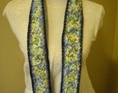 Seaside Colors Scarf - Blues / Greens / Gold / White with Denim &Navy Trim