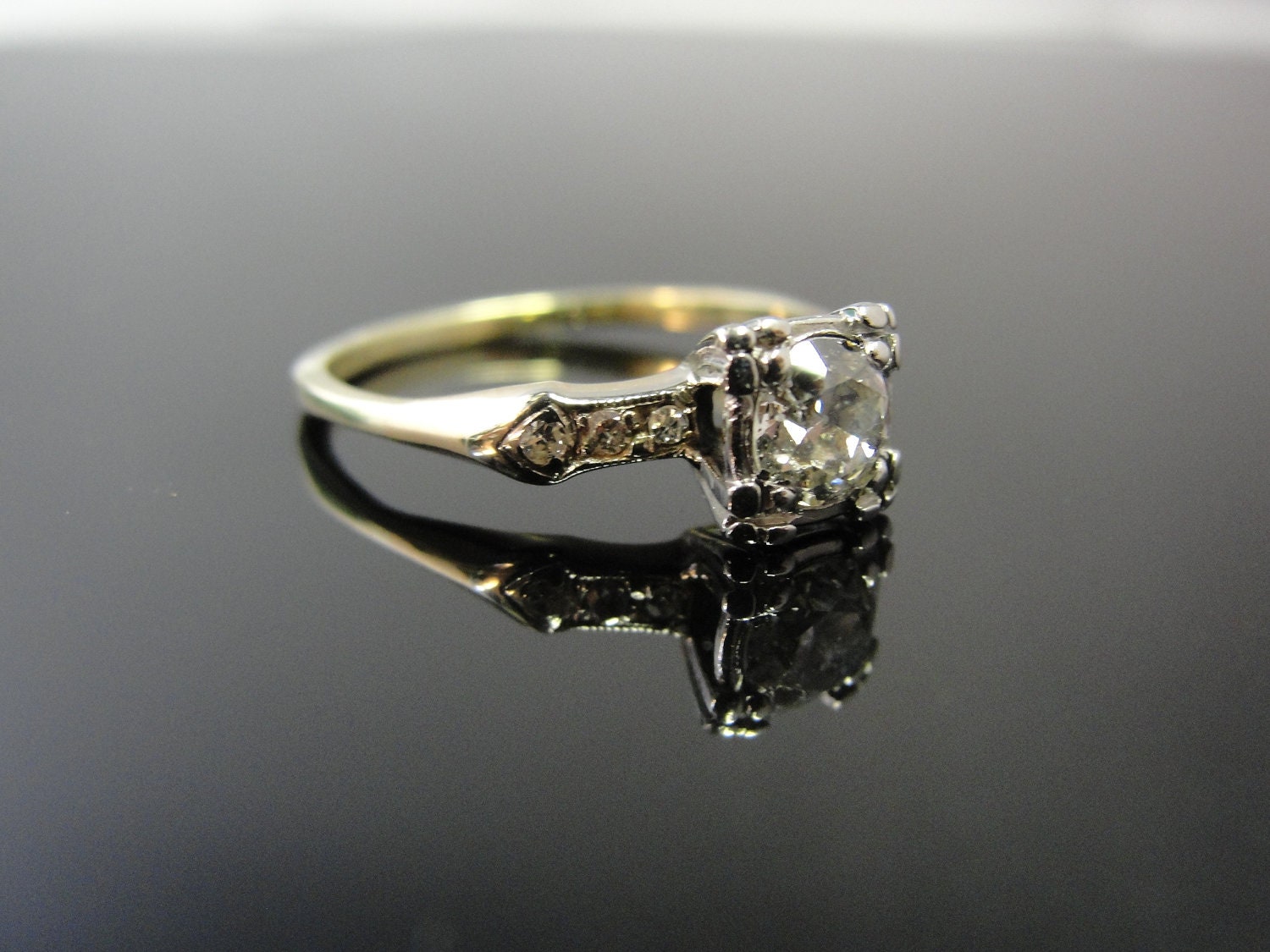 Traditional 1940s Illusion Head Engagement Ring Old Mine Miners Cut RGDI502