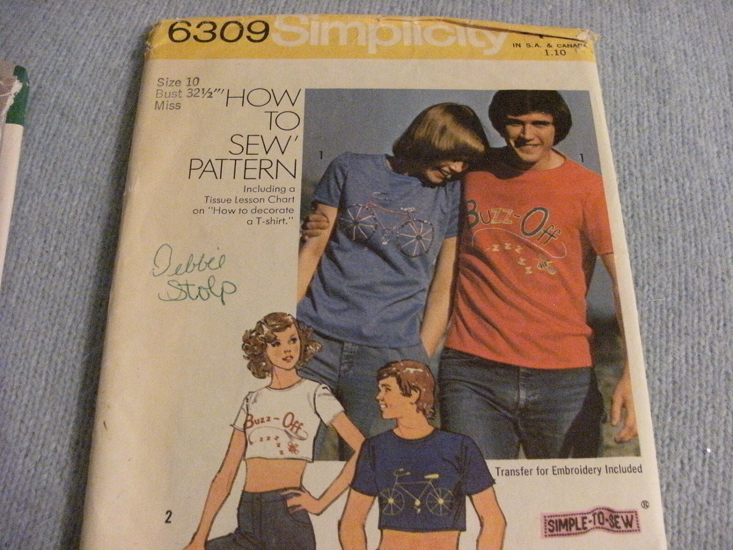 Simplicity pattern 6309 how to sew tee shirt vintage 1974