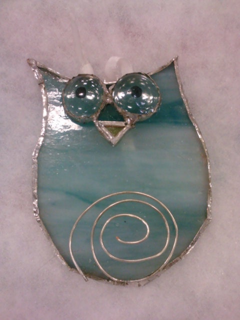 Light Blue Stained Glass Owl Suncatcher or ornament