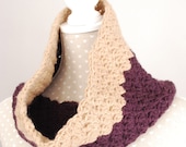 Crochet cowl plum violet chunky with beige stripe under 25 winter neckwarmer trendy