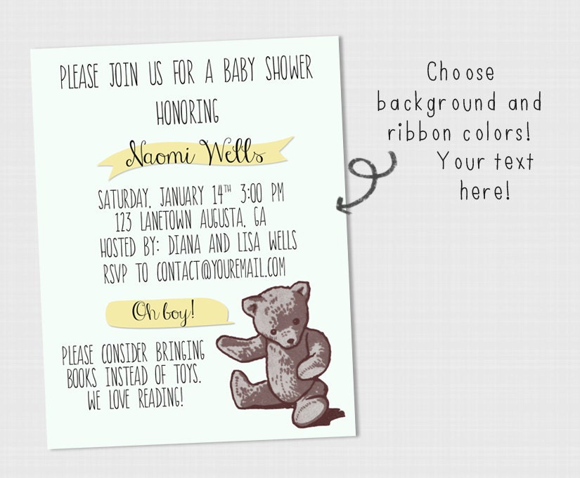 Teddy and Blue Baby Shower Invitation