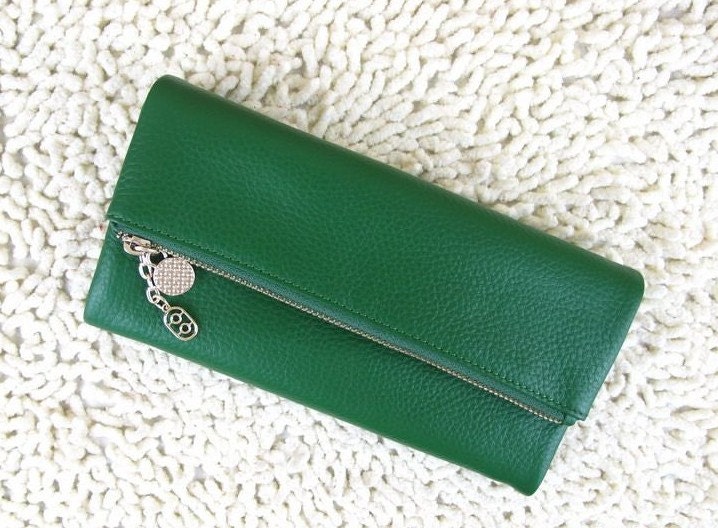 100% Handmade Leather Pures /Leather Wallet/women wallet/ Leather iphone 4s/5 Bag--Green