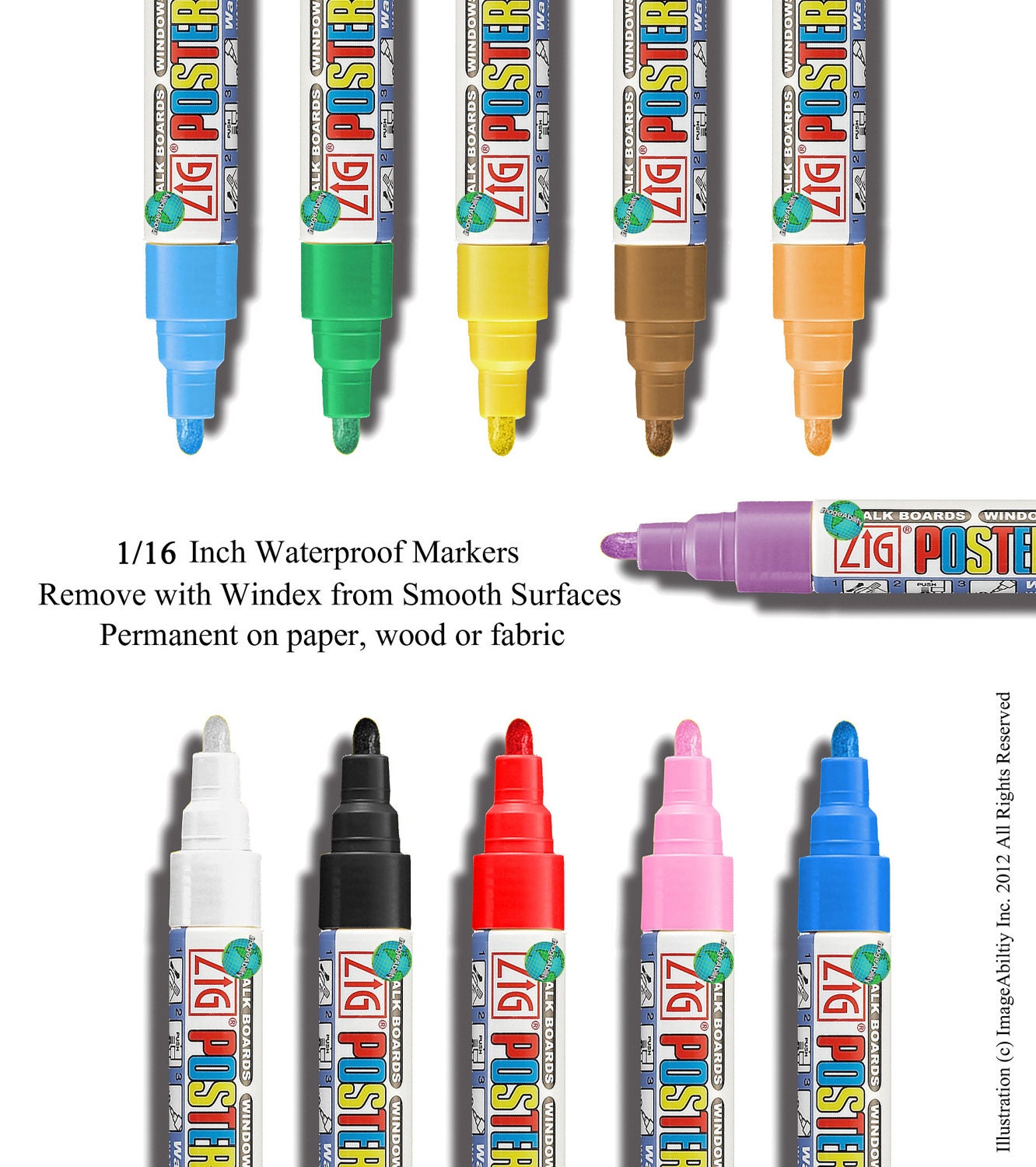 Bullet Tip Chalk Paint Marker Zig Posterman Big and Bold Waterproof  PMA-30 2mm 1/16 inch tip 21 Colors