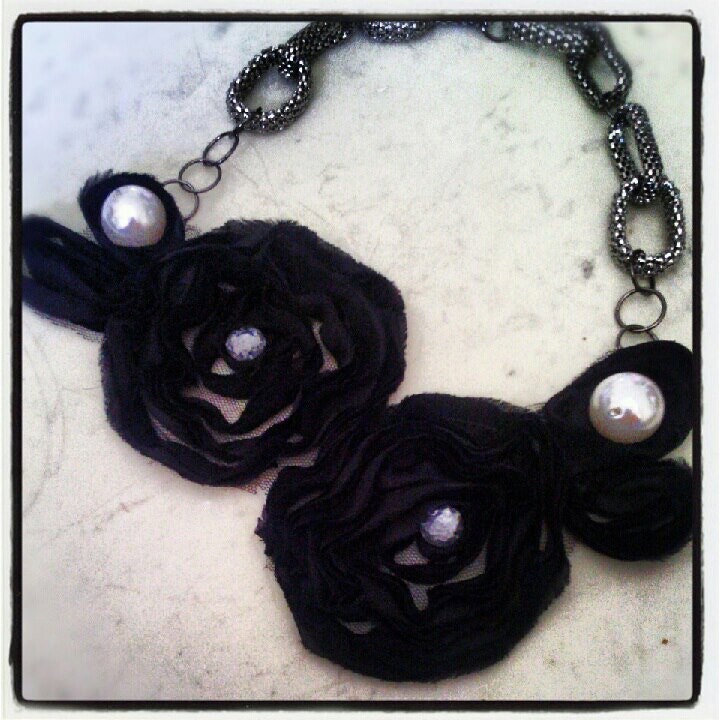 Black Rose Applique Necklace