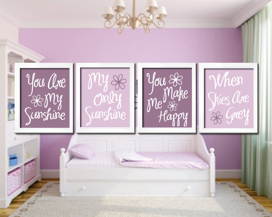 Light Purple Lavender - You Are My Sunshine 8x10 Set of 4 Wall Art Decor Prints Poster Nursery Child Kid Room Typography - SunshinePrinting
