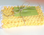 Handmade Crochet Wash Cloths Baby Bath Wash Cloths Pure Cotton Scrubbies Yellow White Set of 2