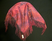 BergundyShibori dyed silk shawl with fringe.