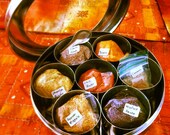 Indian Spice Tin Masala Dabba with Handmade Silk Case 19cm
