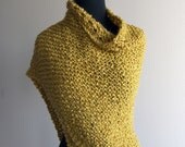 Custom Hand Knit  Prayer Meditation Comfort Shawl, Scarf, Wrap, Triangular, Golden Yellow, Soft Acrylic, Bed Jacket, FREE SHIPPING