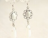 OOAK - Unique White Dangle Earrings. Cameo Earrings. White Teardrop Earrings. Vintage Inspired. Gift for Her. Gift for Mom.