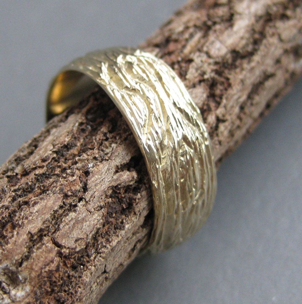 GOLD wood grain ring OAK 14 kt yellow faux bois Made to Order