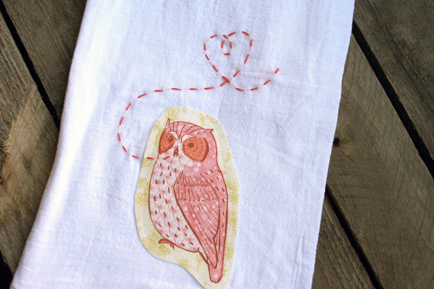 Stitched Owl Tea Towel / Dish Cloth