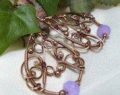 Arabesque Opalescent Lavender Teardrop Copper Wire Wrapped Earrings