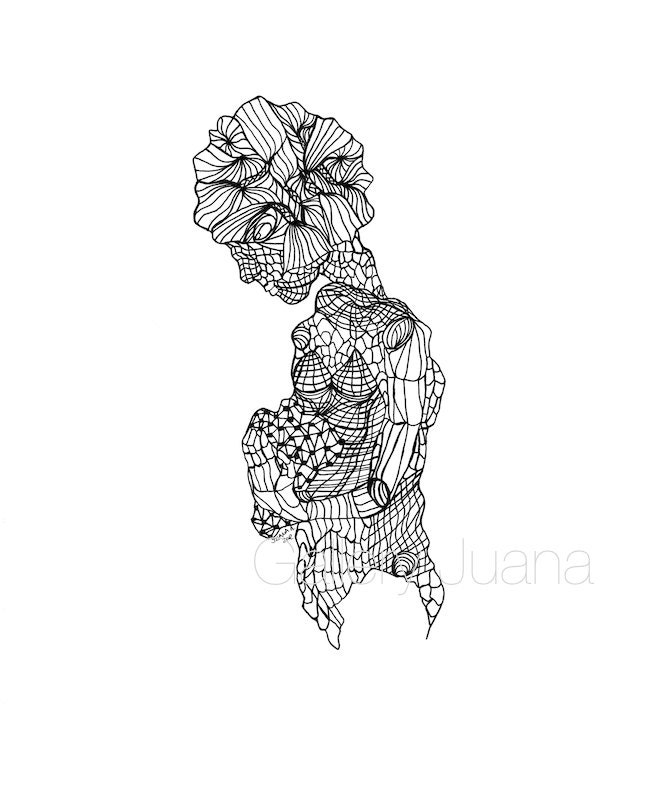 figure, black white, line drawing, giclee print
