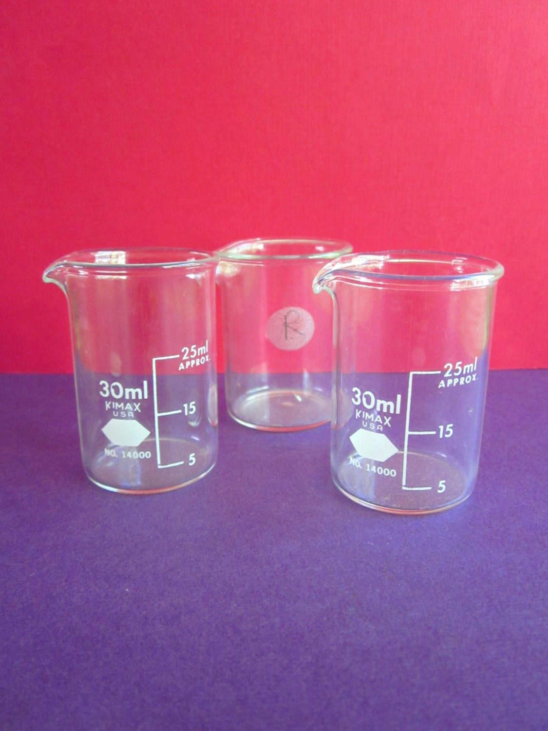 Set of Three Glass Scientific Beakers Pyrex