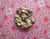 Vintage Victorian Woman Gold Toned Stamped Brooch