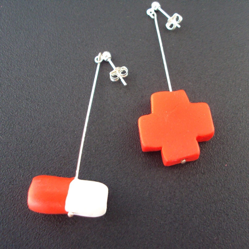 red cross and pill earrings