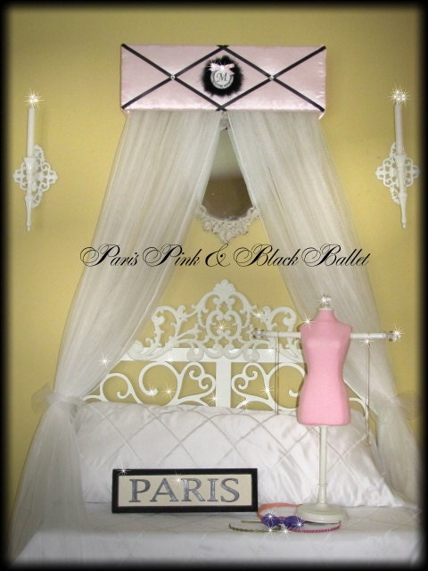 Crib Canopy Crown Princess Ballerina Paris Pink Black Satin Padded for Girls Bedroom