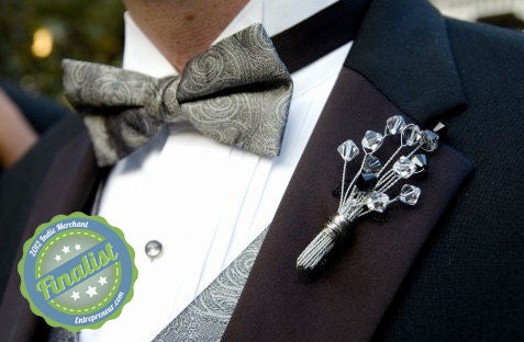 Wedding Boutonniere Swarovski Crystal  for the Groom & His Men