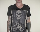 MENS Skeleton T-Shirt, William, Scooped Neck, GREY, S/M/L/XL