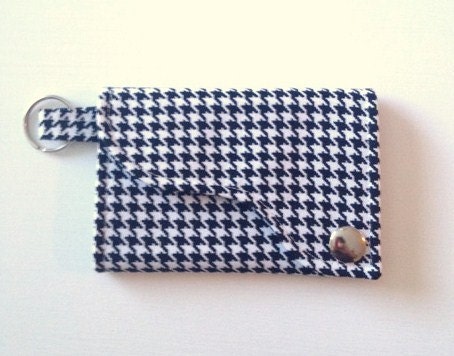 Tri-fold Credit Card / Business Card Holder/ Keyfob  made w/Designer fabric Mini Tiny Houndstooth