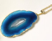 Agate Geode Slice Teal Pendant-018g