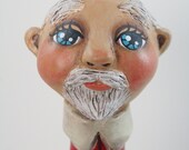 Primitive Hand-Painted Folk Art Santa Claus Art Doll or Tree Topper -- OOAK