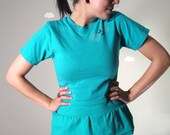 Peplum tshirt top bright blue handmade eco friendly lace arrow print small FLIRTY FLOUNCE
