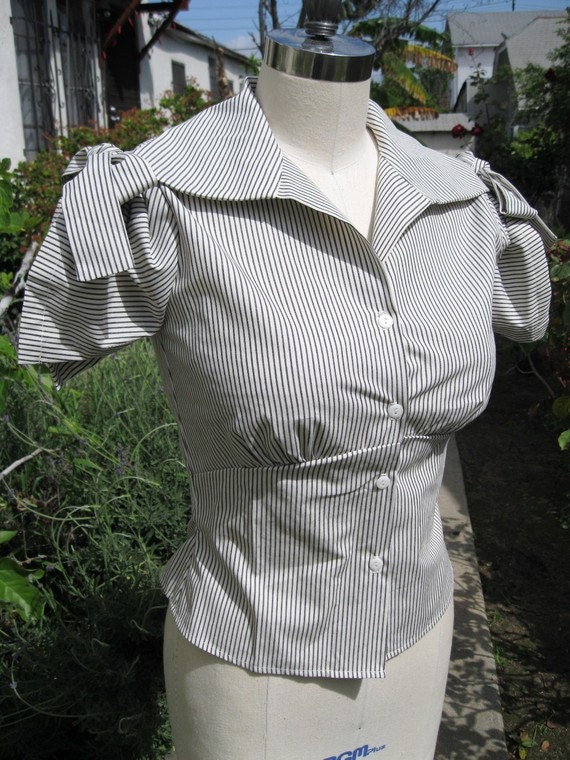 XS 4 fabrics to choose from SALE 1930s style cotton tie sleeve blouse Ready to ship