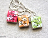 Live Laugh Love Floral Set of 3 Scrabble Tile Necklaces, Scrabble Jewelry
