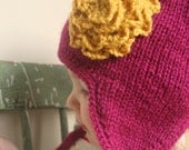 The Maeve - Custom knit flower earflap hat, newborn to 4T, choose size and colours